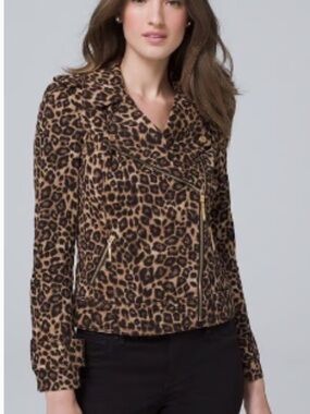 White House Black Market Leopard-Print Moto Jacket in Tan and Black
